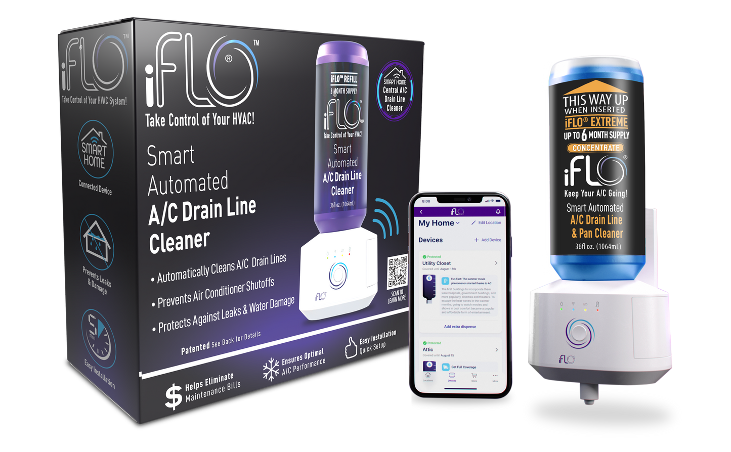 iFLO® Smart Automated AC Drain Line Cleaning System, Includes 36oz Cartridge that last up to 6 months